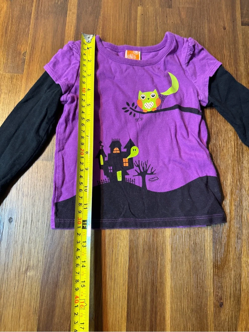 Girls 18M Purple Halloween Owl Haunted House Layered Shirt 🎃👻